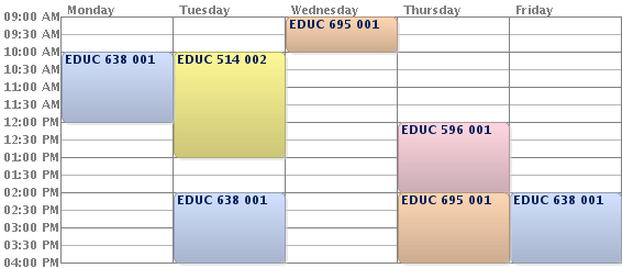A screenshot of a course schedule calendar.